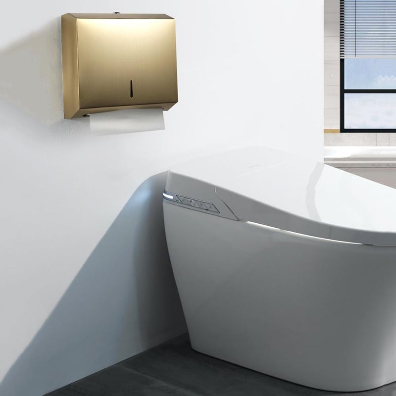 TOBEFORT Comercial Paper Towel Dispenser Wall Mount, Brushed Gold Stainless Steel Hand Towel Dispenser with Lock, Large Capacity Trifold/C Fold Paper Towel Holder for Bathroom Kitchen Office Public Places - Image 5